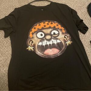 Black Graphic T-Shirt with Orange Accents